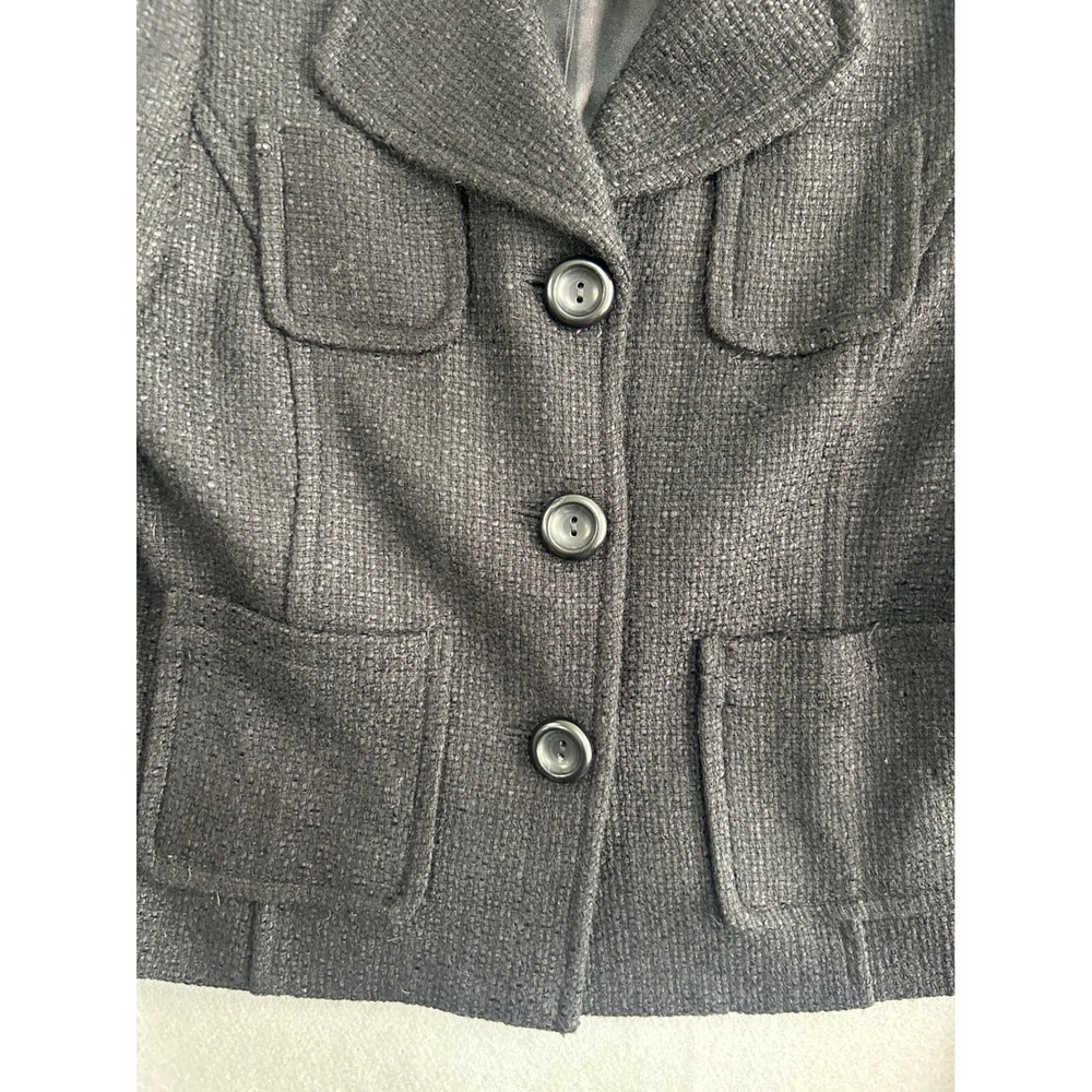 Gap Blazer Women 10 Black Wool Blend Tweed 3-Button Patch Pocket Y2K Vintage - Picture 2 of 8